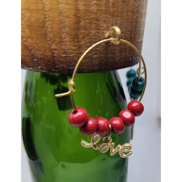 Rustic Wooden Wine Glass Charms Set Of 4 With Beaded Rings & Inspirational Tags - Picture 14 of 14